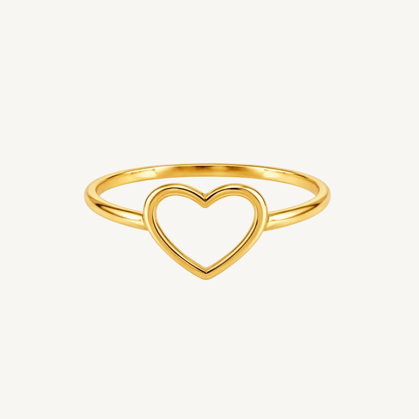 Gold heart-shaped ring on a white background