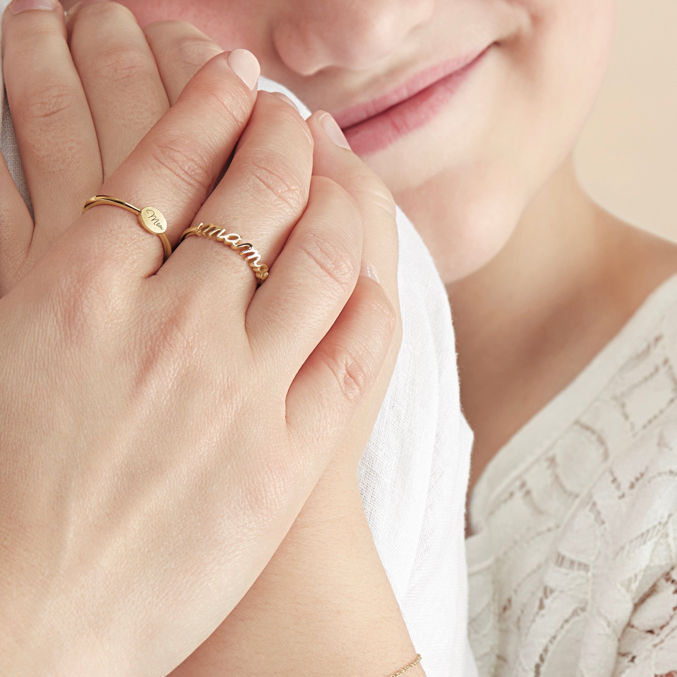 mama ring on models hand