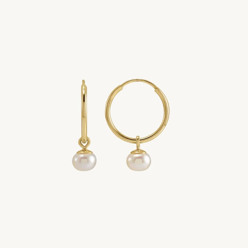 14k gold pearl slipper hoops now hits background
