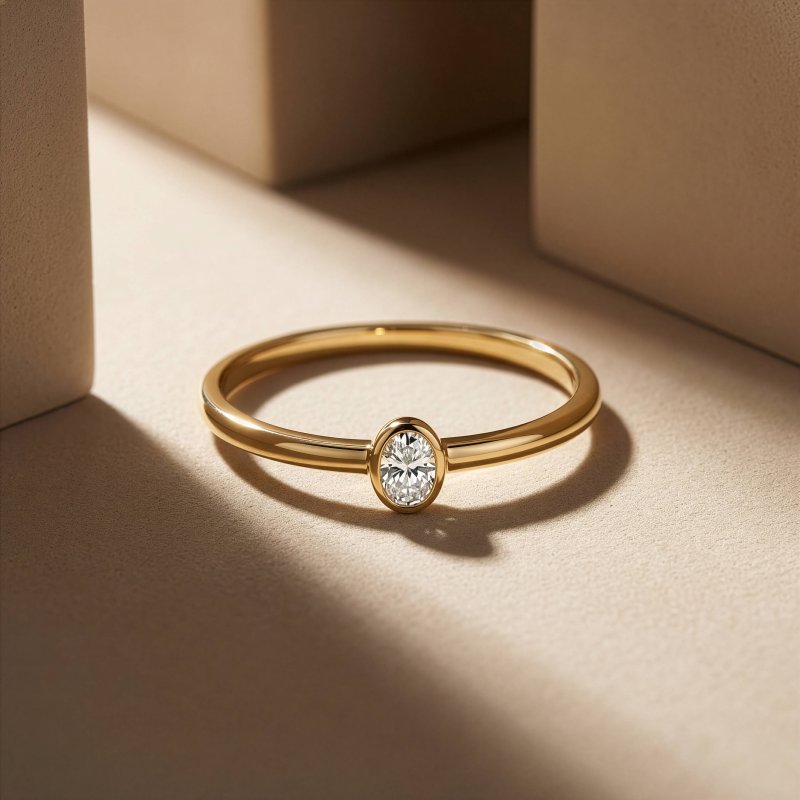 oval diamond ring flat lay