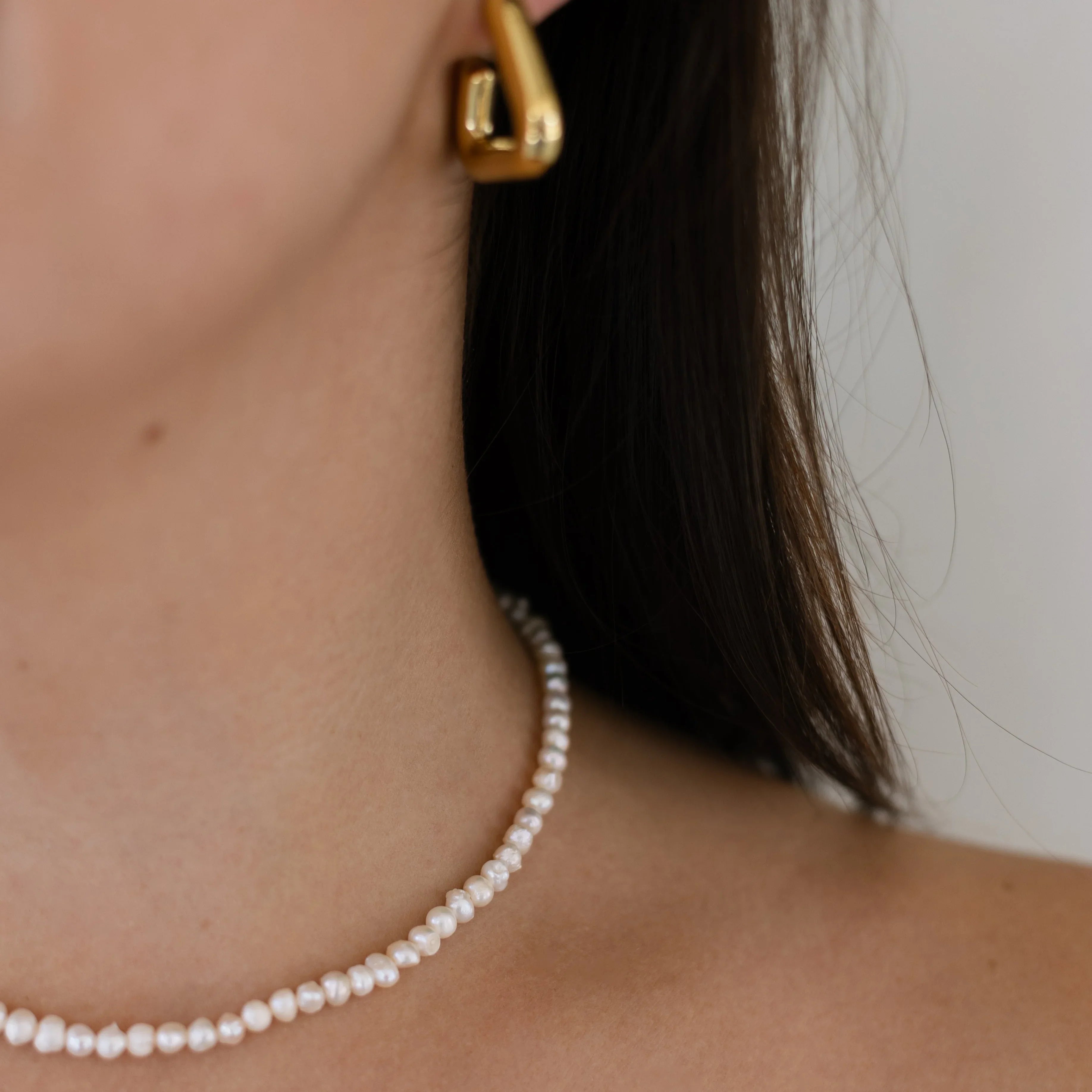 timeless freshwater pearl necklace on model