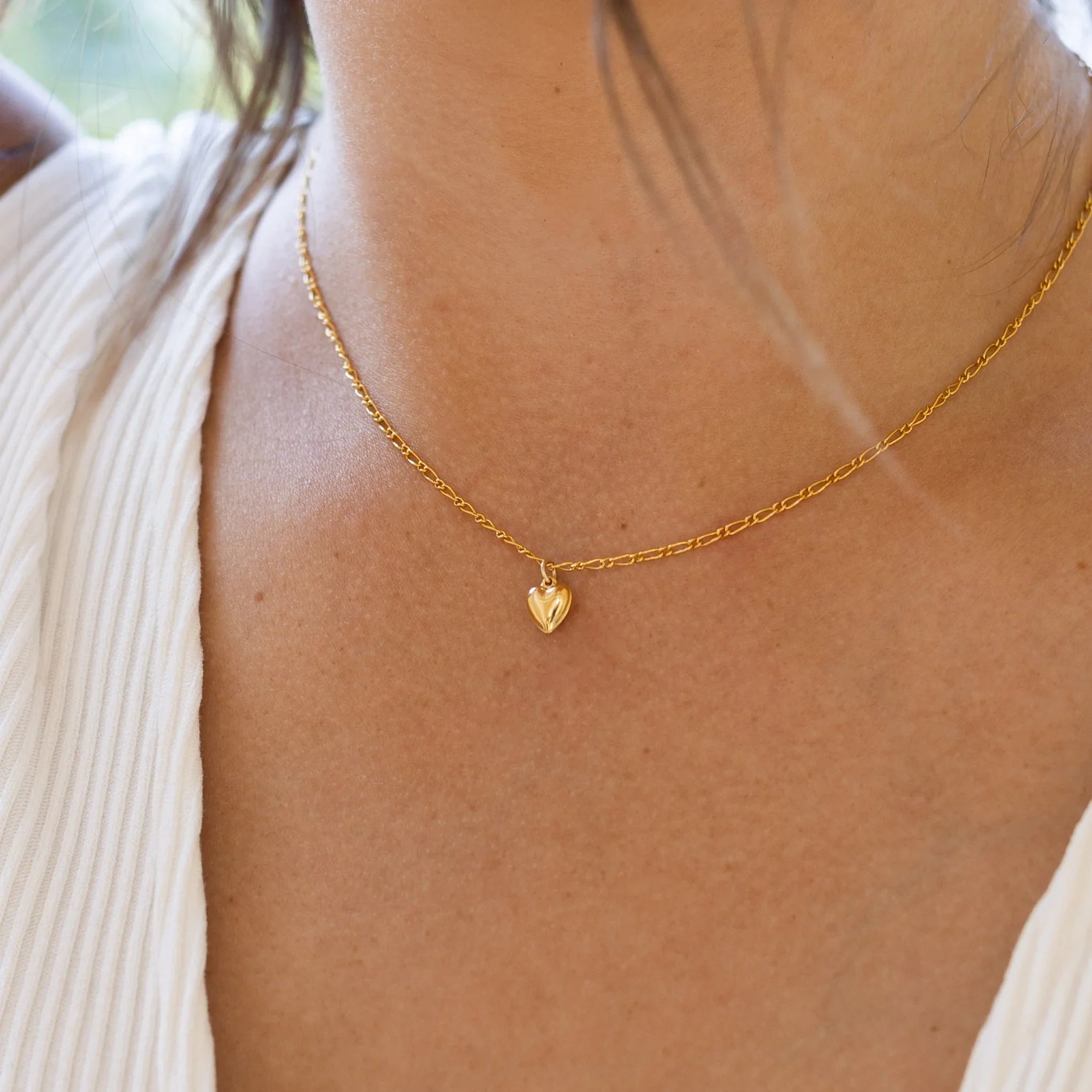 Puffed heart pendant necklace in gold filled