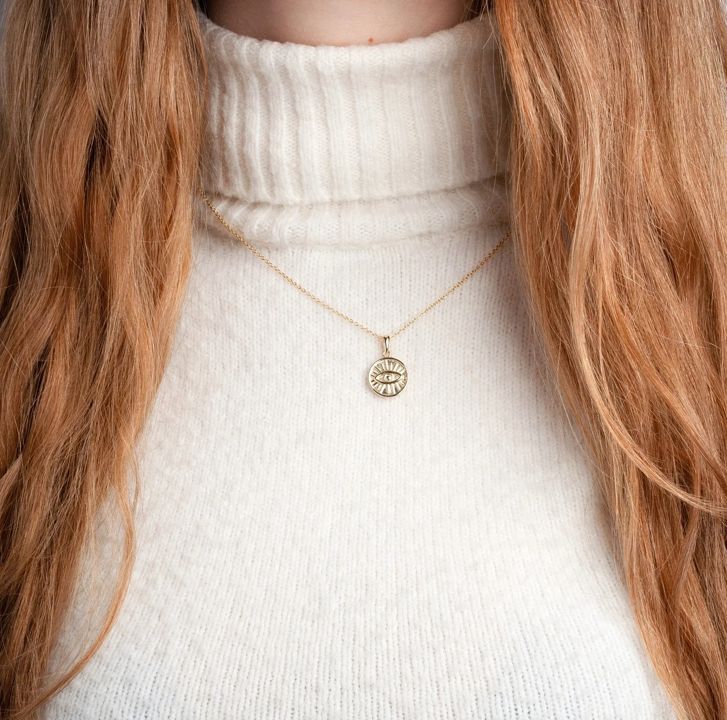 gold vermeil Evil Eye Necklace on model
