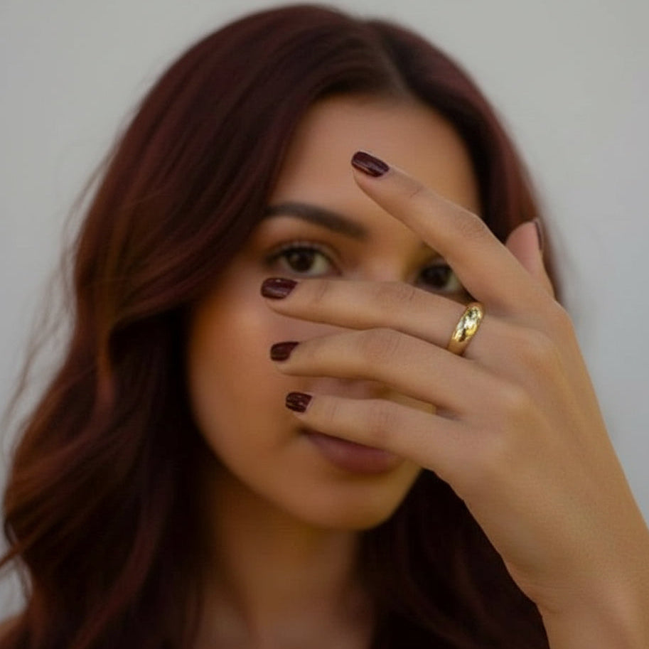 Solid gold dome ring – worn on hand