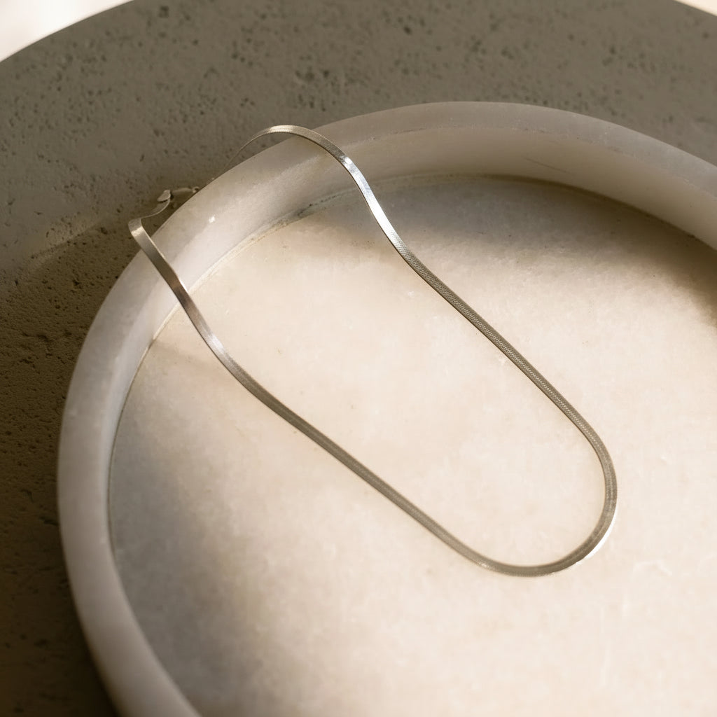 Closeup Sterling Silver Herringbone Necklace