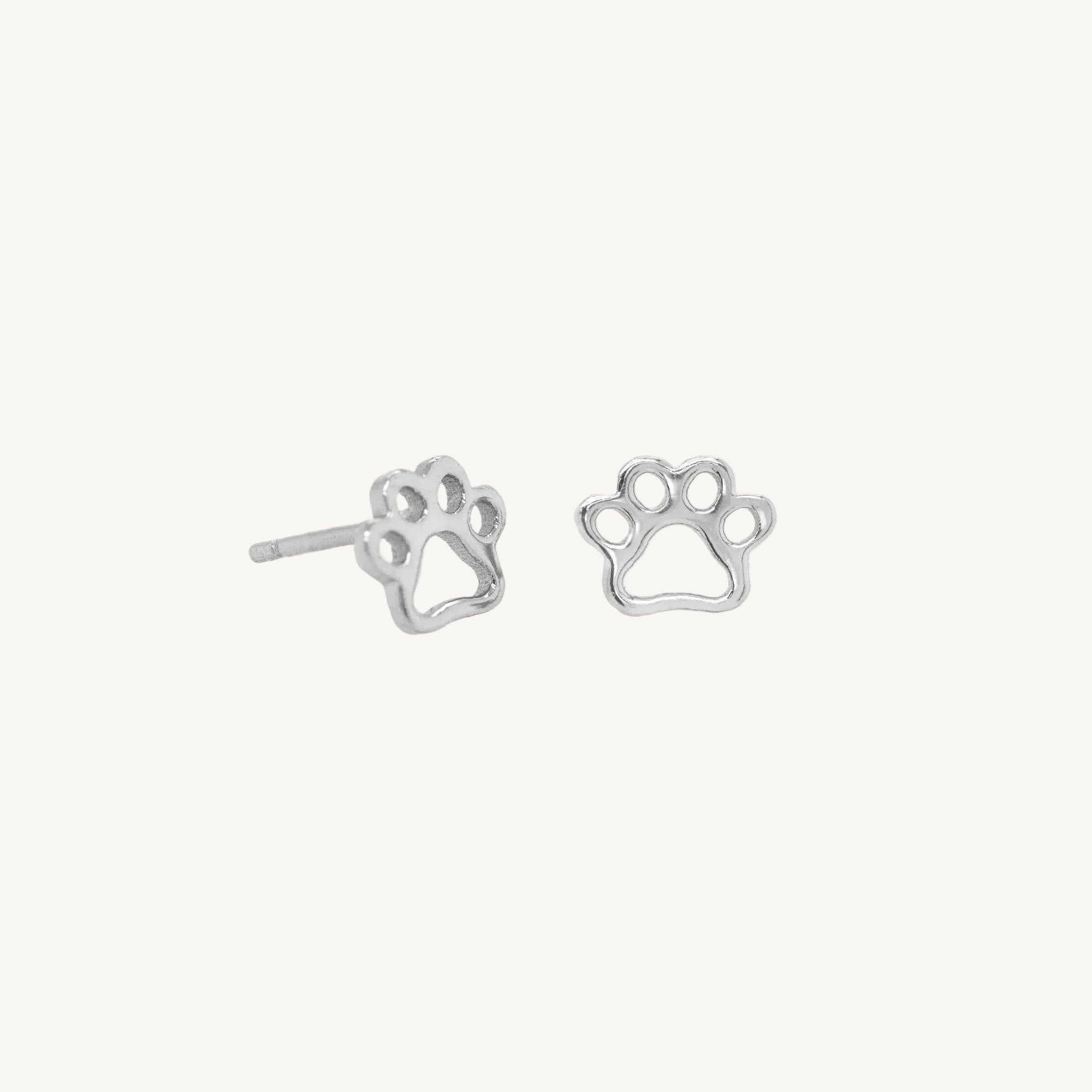 Minimal sterling silver paw print studs for everyday wear