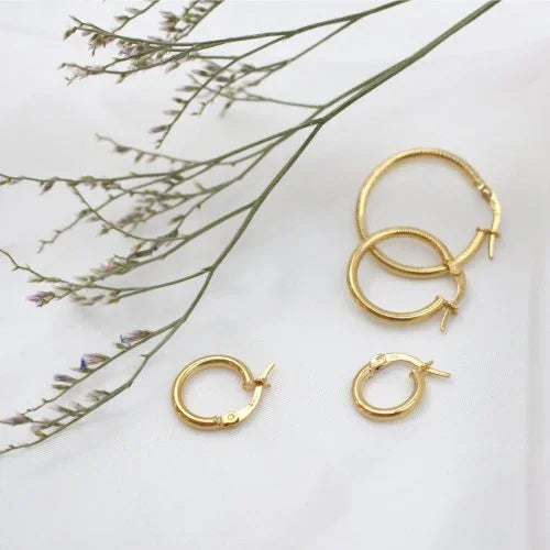 minimalist tube hoops in 10k gold