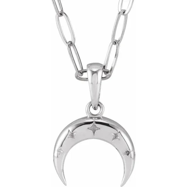 Sterling silver Celeste paperclip chain with crescent charm