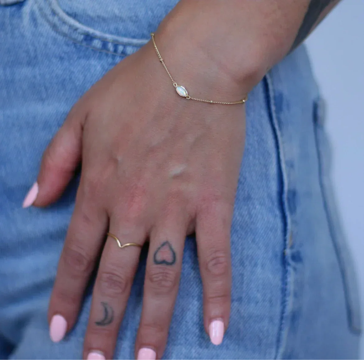 gold filled stacking ring with opal stone bracelet in gold vermeil