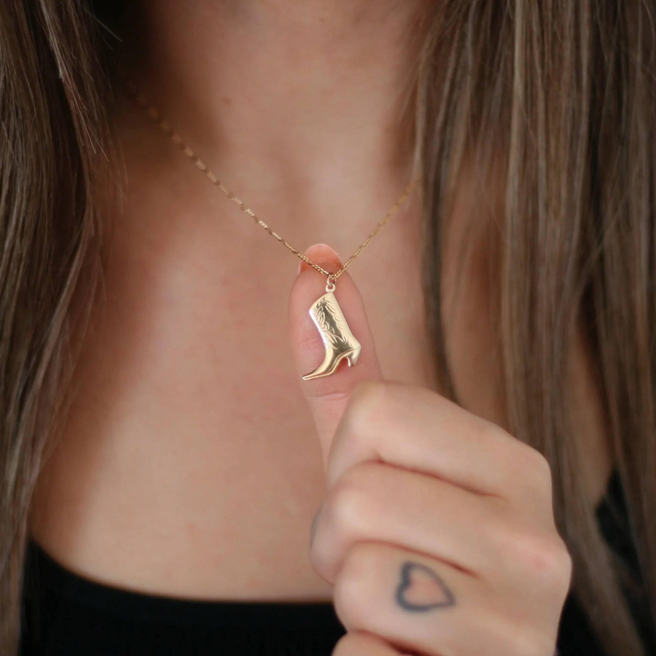Gold filled cowgirl boot pendant necklace
