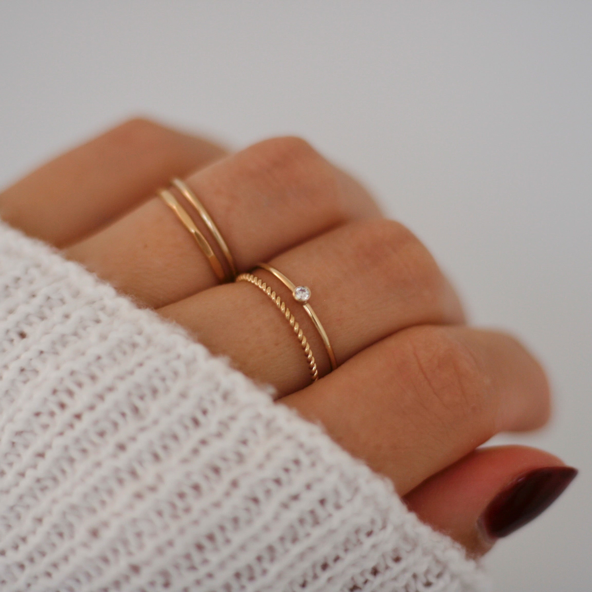 petite gold filled gemstone ring on hand