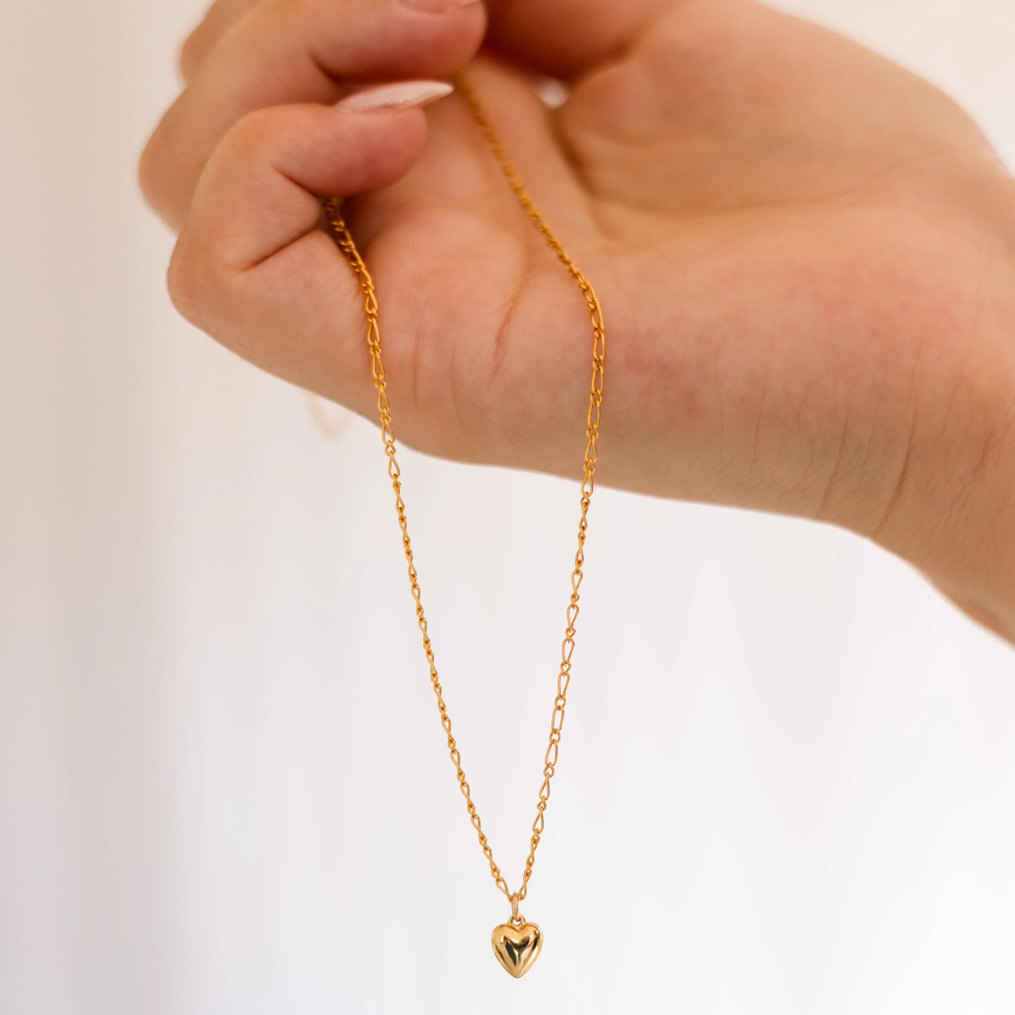 Romantic puffed heart pendant on gold filled chain