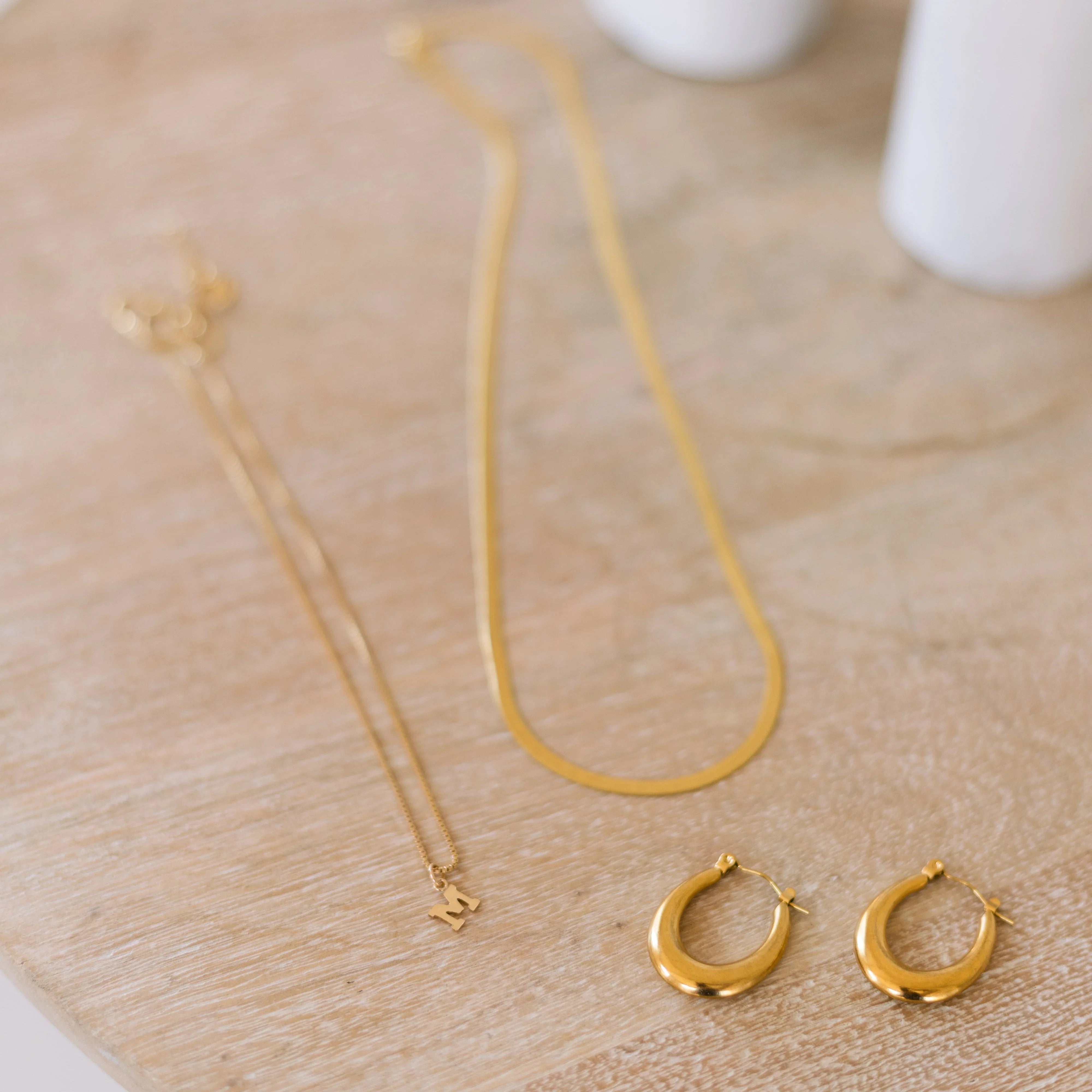 gold minimalist necklace and hoops