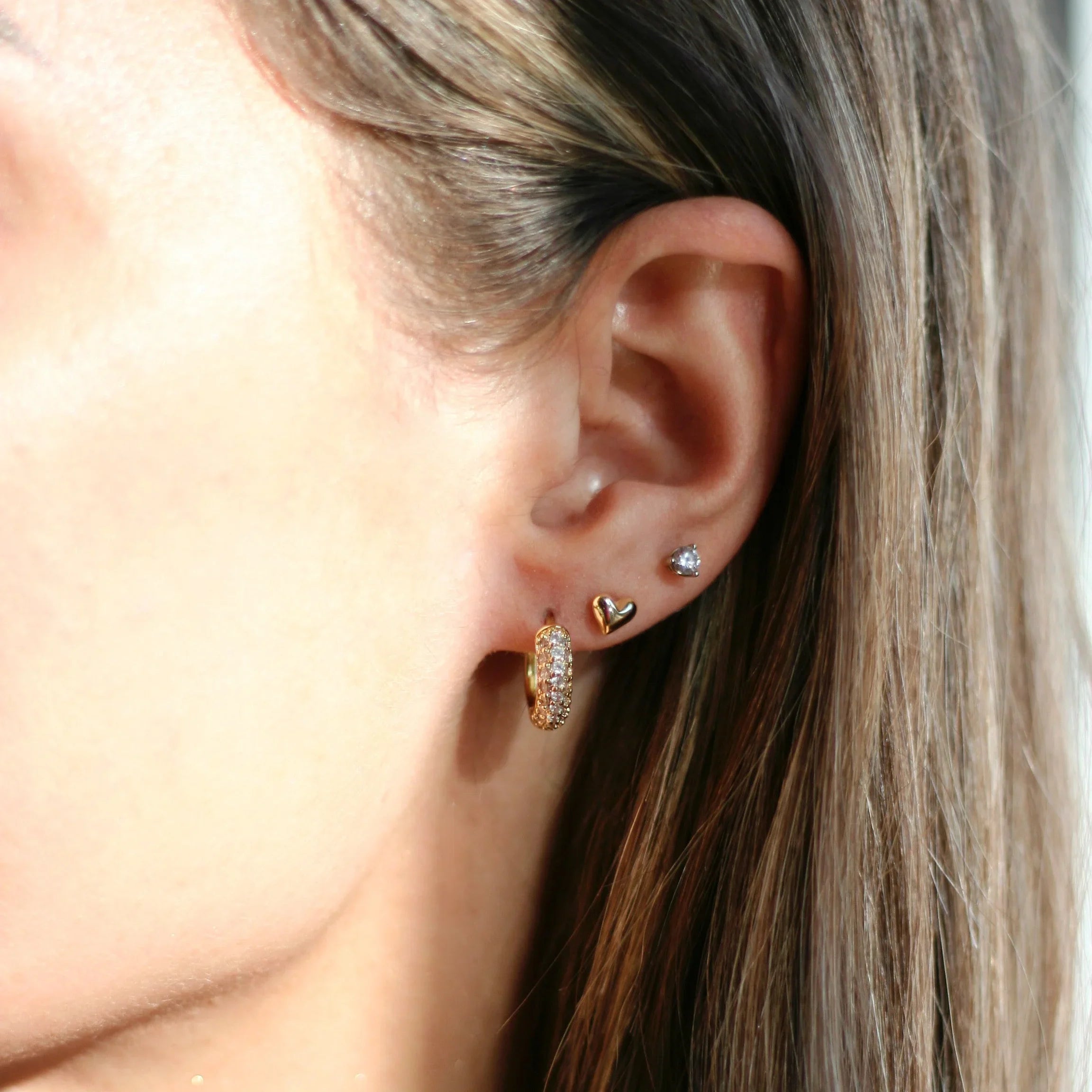 gold plated cubic zirconia pave huggies