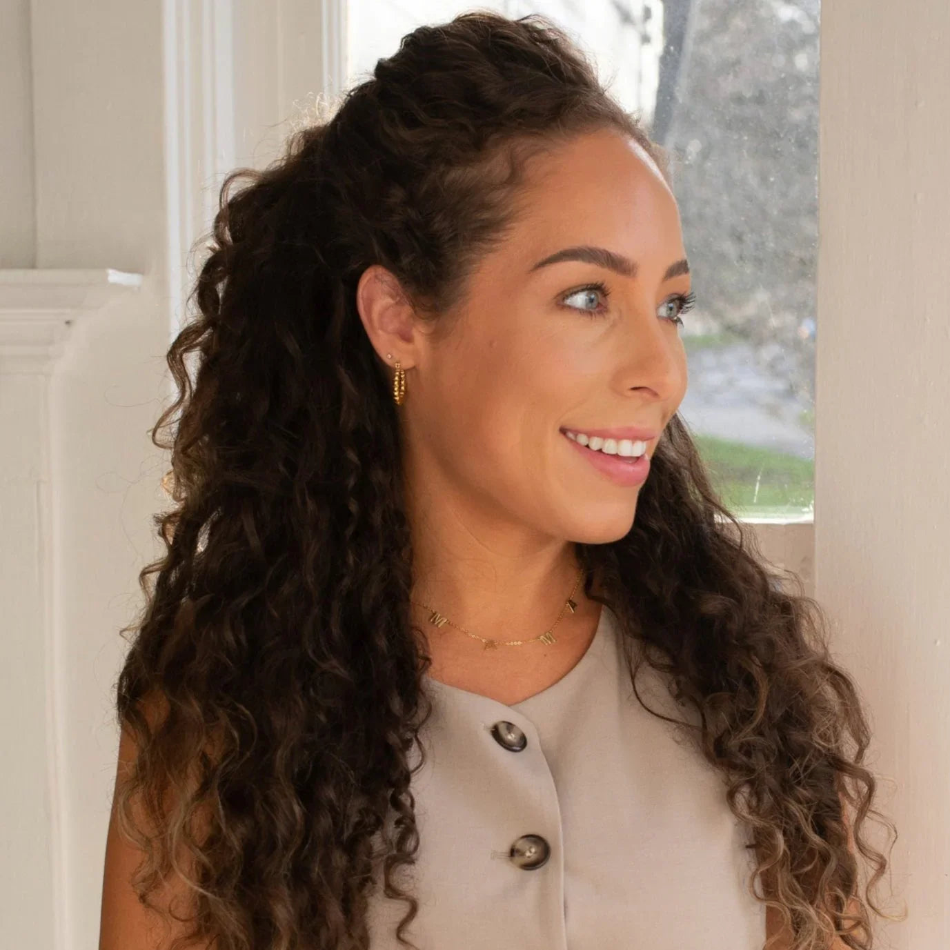 gold vermeil Mama Station Necklace on model