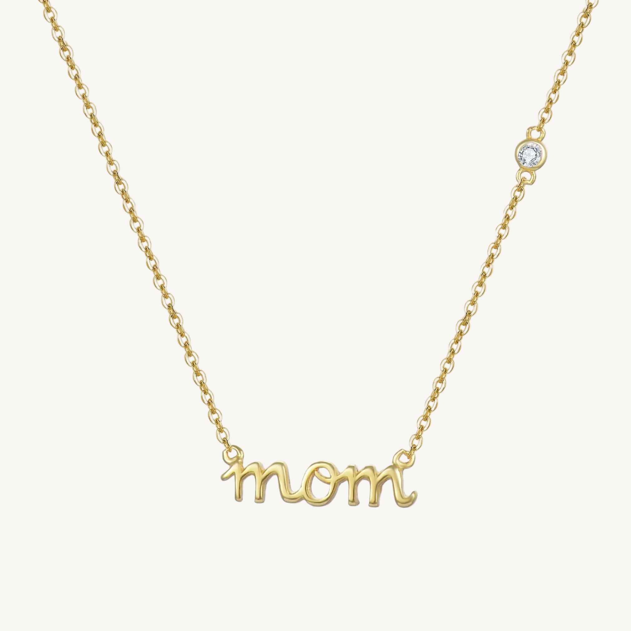 Gold vermeil mom necklace with cubic zirconia bezel