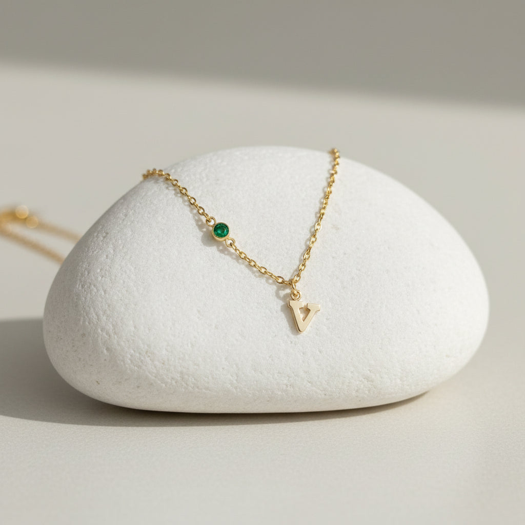 Eve Initial Birthstone Necklace - Juliet Grace Jewelry