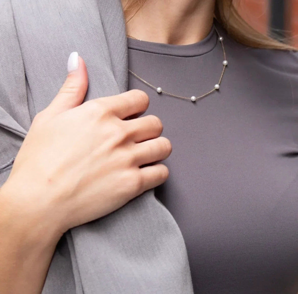 timeless pearl station necklace on 10k gold chain