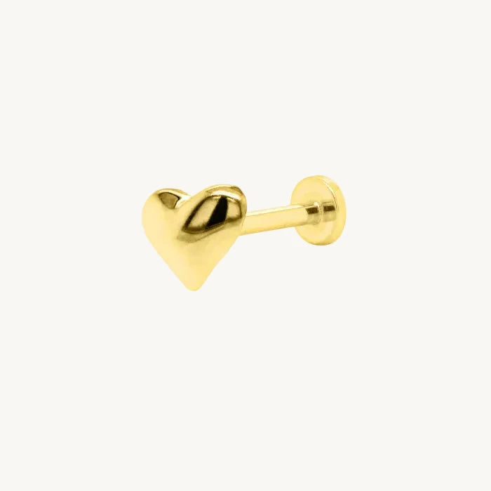 solid gold Puffed heart flat back stud earring