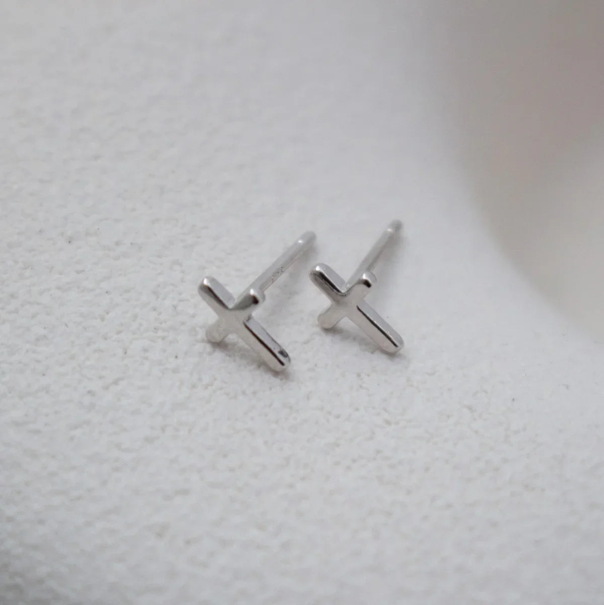 Mini sterling silver Cross Studs - close up