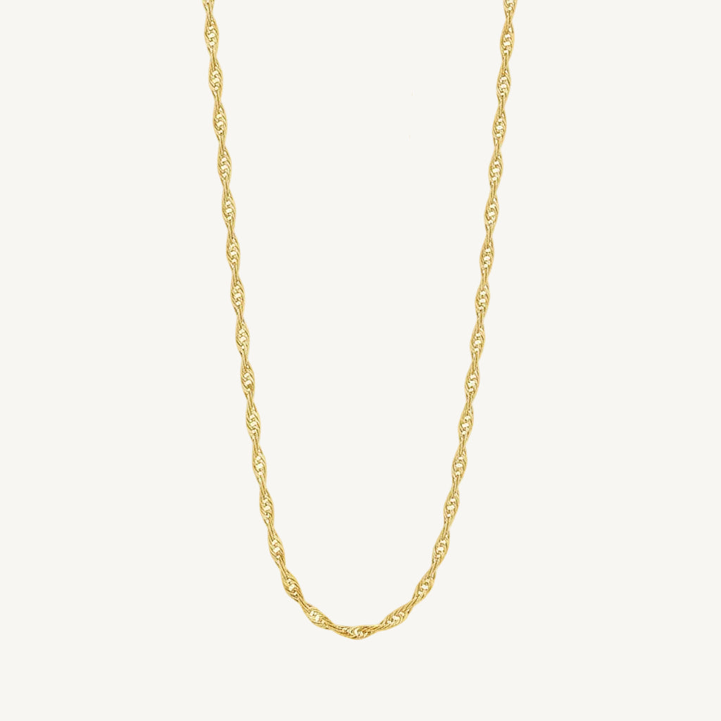 Gold vermeil Singapore chain necklace on a white background