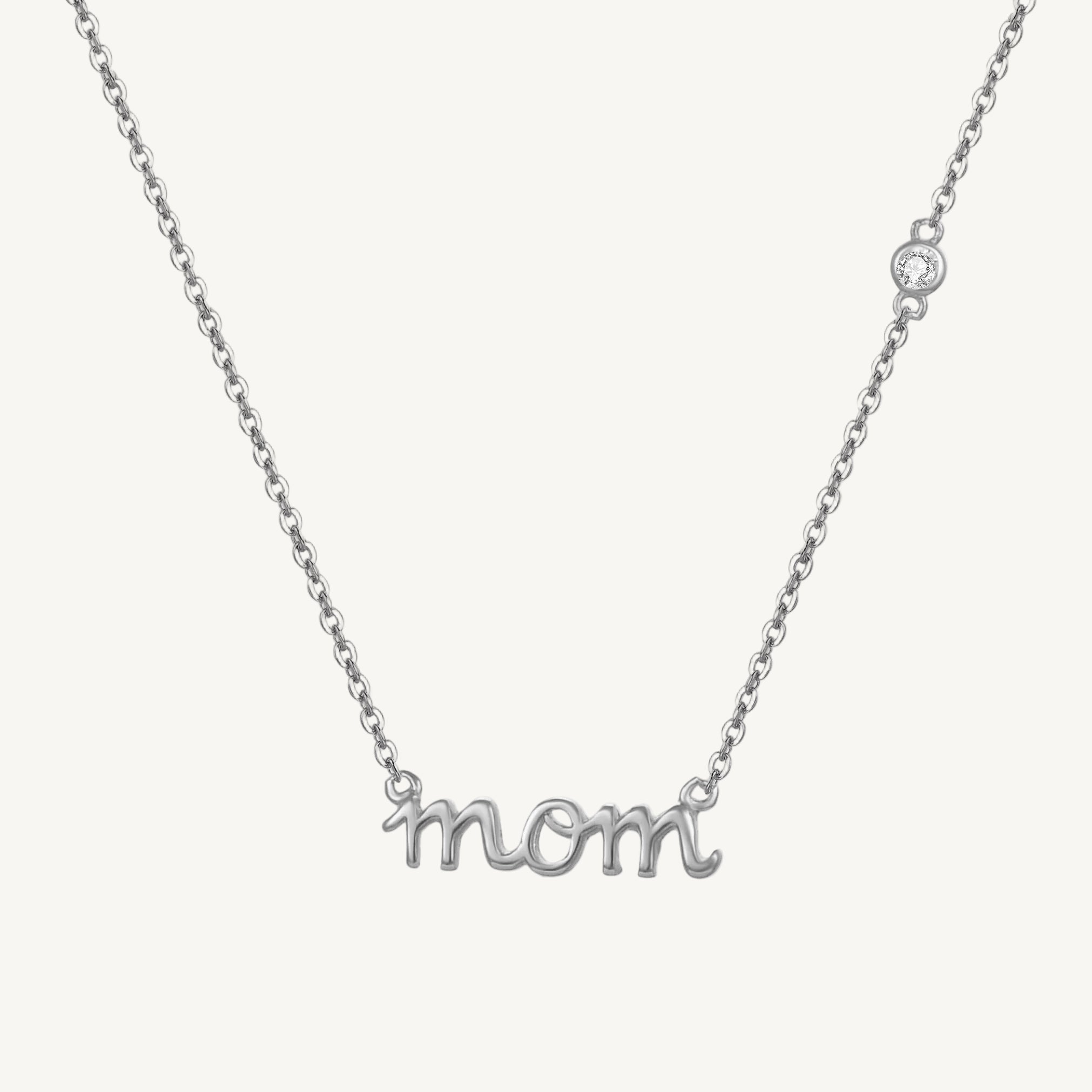 Mom necklace in sterling silver with cubic zirconia detail