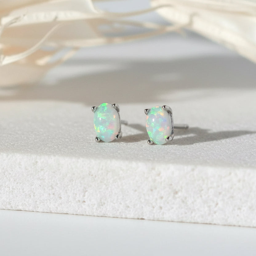 Sterling silver natural opal stud earrings