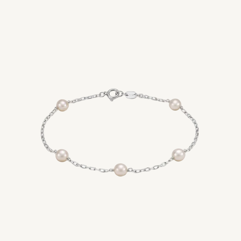 Silver Pearl Station Bracelet