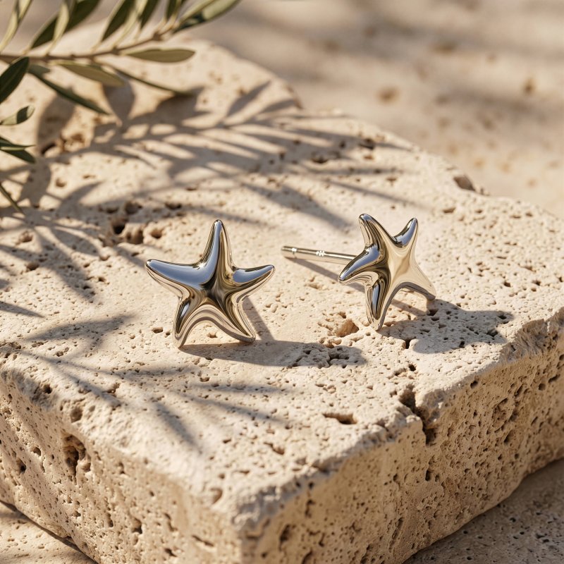 sterling silver starfish studs on tile